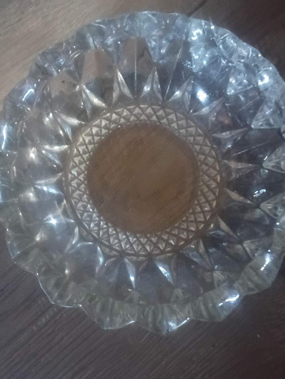 Clear Pressed Glass Decorative Ash Tray -Cut Pattern